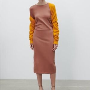 NWT Zara Gathered Midi Dress